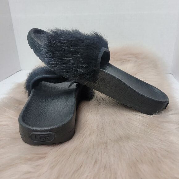 Ugg Women's Sandals Slides Size 6 Royale Black Garnet Toscana Fur Slipper - Picture 6 of 9